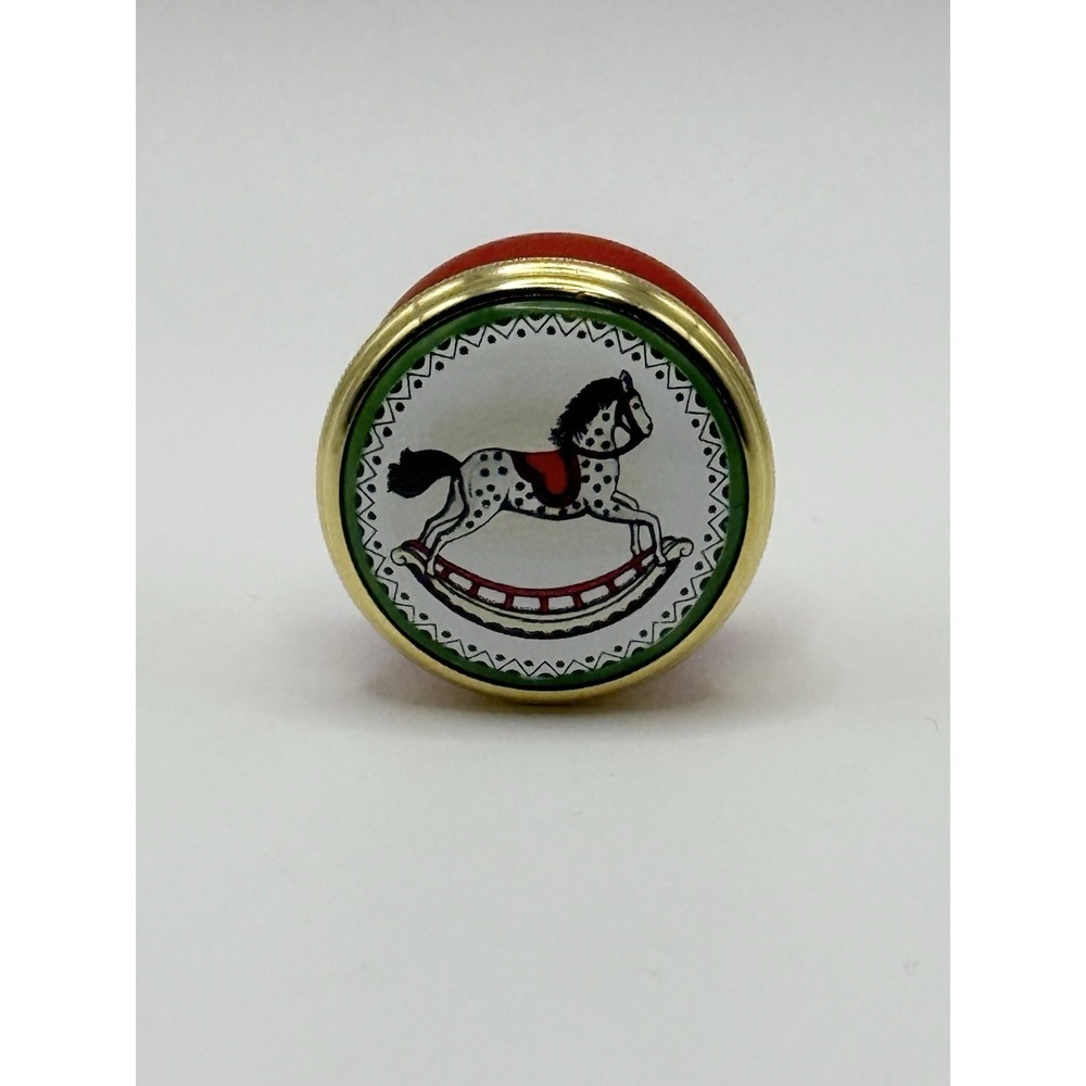 Vintage Halcyon Days Enamels England Red Rocking Horse Miniature Trinket Box